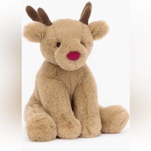 Jellycat Brown Reindeer with Bright Red Nose NWT